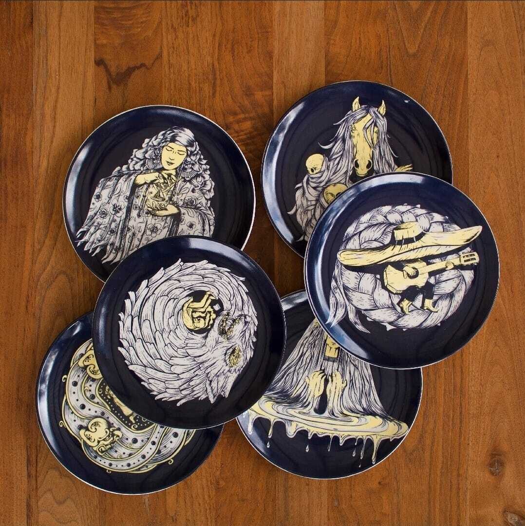 Set de 6 platos 8" cerámica decorados  Leyendas de Guatemala