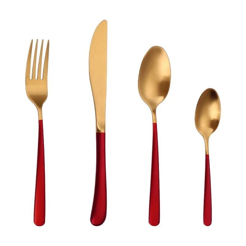 Set De 24 Cubiertos Oro/Rojo Acero Inoxidable