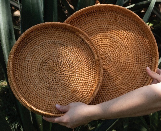 Set de 2 azafatas de rattan c/agarraderas 35*6 cm / 30*5.5 cm