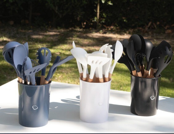 Set de 11 utensilios para cocina de madera&amp;silicona