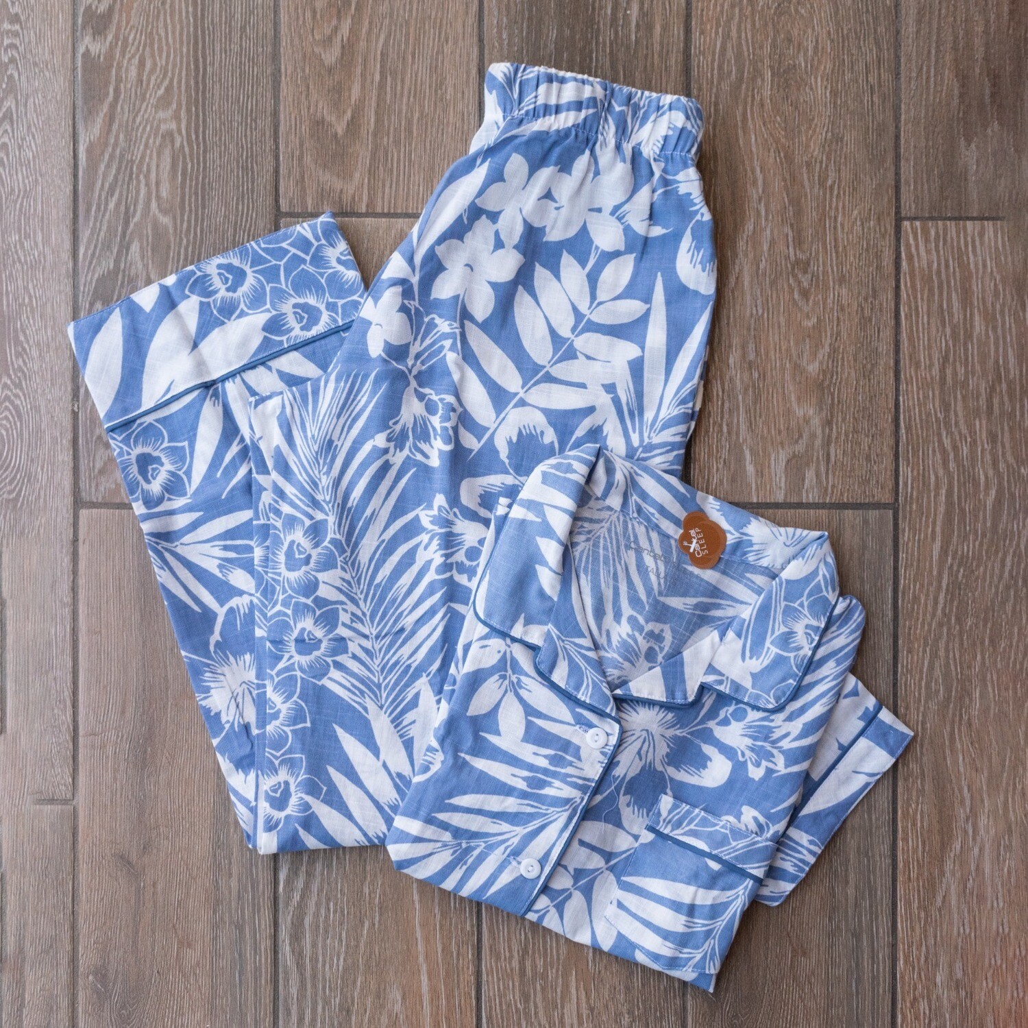 Pijama para Dama Pantalón y Blusa Lino Hawtrop Fondo Azul