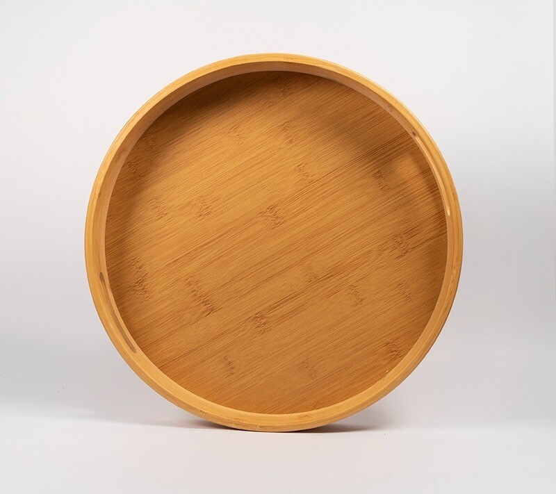 Azafate de Madera Bambú Redondo con asas para Servir CR210043C 35x35x5 Cm
