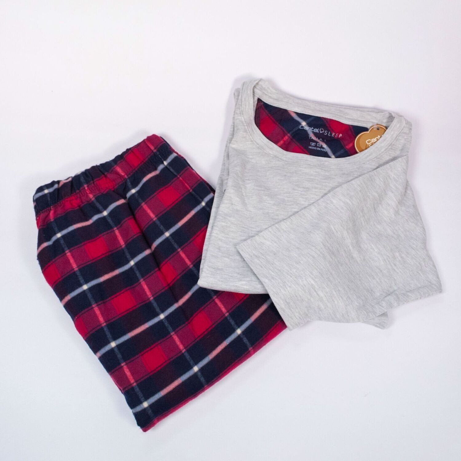 Pijama Cantel Sleep caballero pantalón villelas y camiseta ML "peruvian cotton" rojo/gris