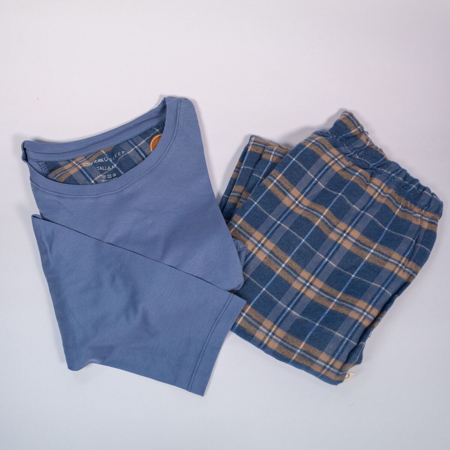Pijama Cantel Sleep caballero pantalón villelas y camiseta ML "peruvian cotton" azul/celeste