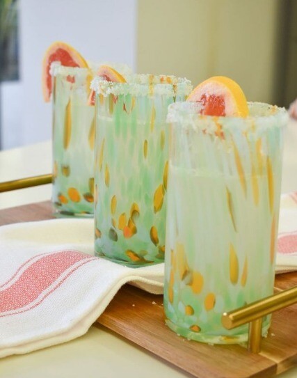 Set de 4 vasos de vidrio naranja/verde 300mL