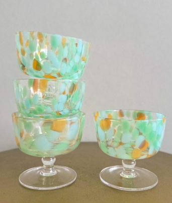 Set de 4 copas de vidrio para postre naranja/verde 200mL