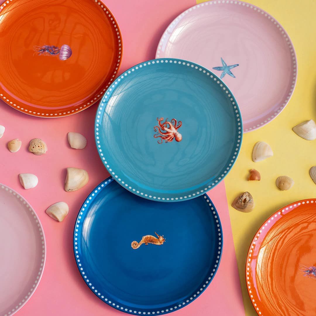 Set de 4 platos de cerámica 8&quot; Multicolor diseño Animales Marinos
