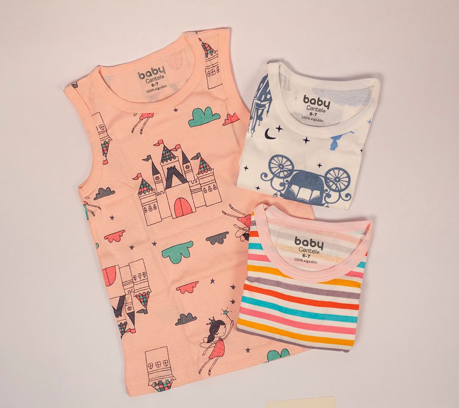 Set de 3 camisetas sin mangas niña princesas