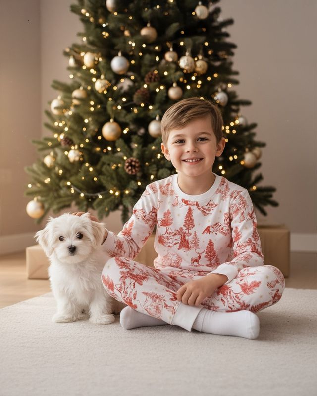 Pijama p/niño pantalon/camiseta ML interlock50/1 algodon peinado estamp/Pinos&amp;Renos