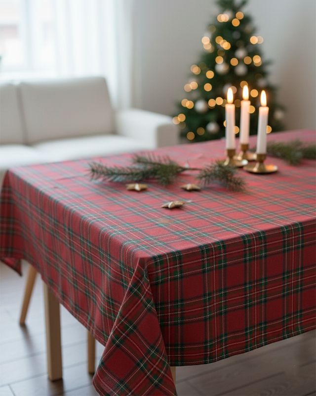 MANTEL HYCU HT J1279 90%ALG SANF &amp; 10%POL CUADROS ROJ/VED