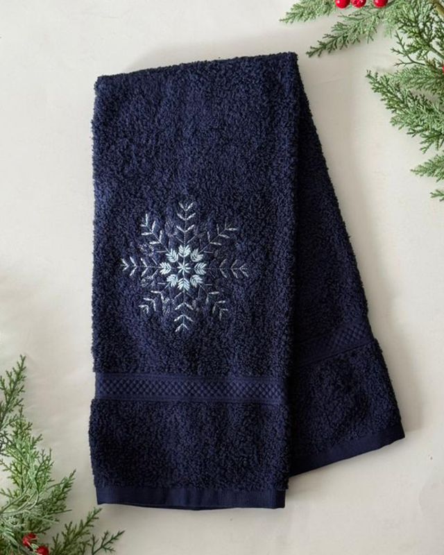 Toalla Prive Manos Azul Marino Navidad Bordado Copo 2025