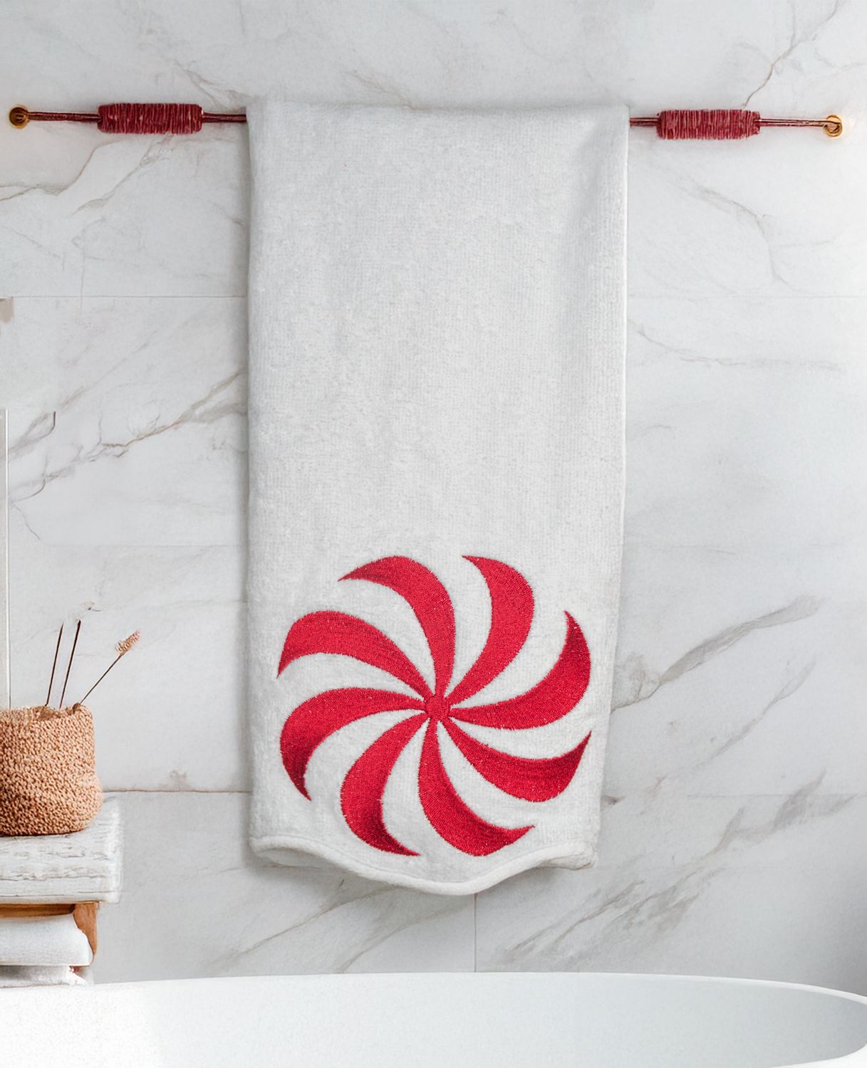 Toalla Stanley tundida Manos con bies blanco bordado Dulce Rojo navideño Toalla Stanley tundida Manos con bies blanco bordado Dulce Rojo navideño