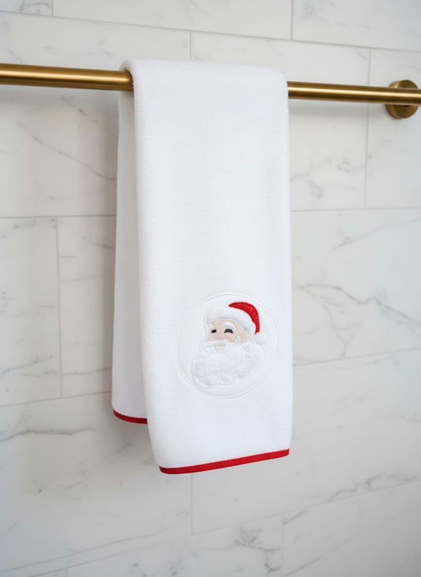 Toalla Stanley tundida Manos blanco con bies rojo  bordado Toalla Stanley tundida Manos blanco con bies rojo  bordado