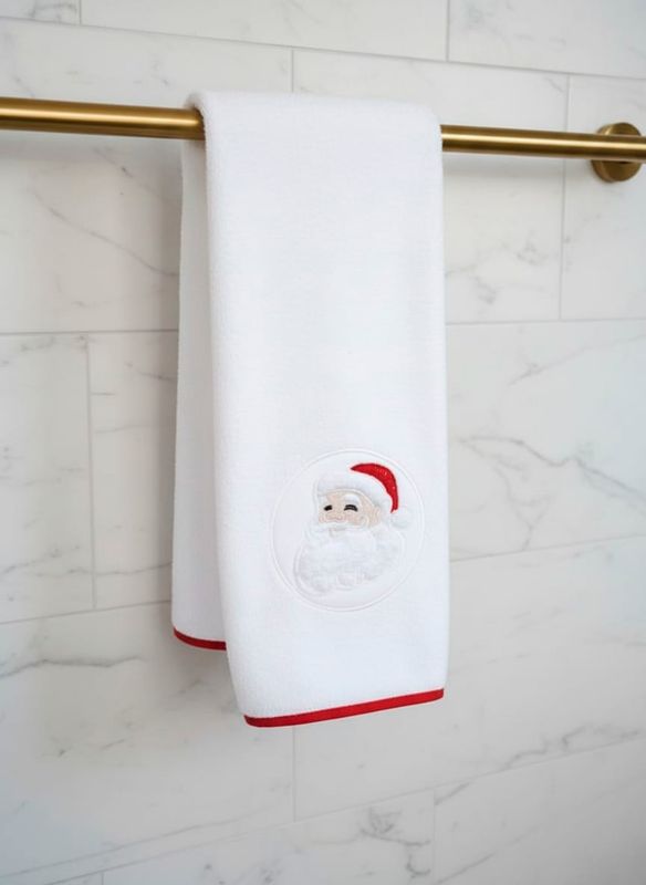 Toalla Stanley tundida Manos blanco con bies rojo  bordado