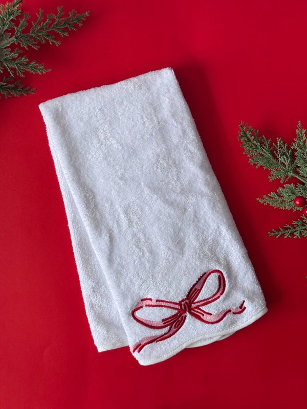 Toalla Stanley tundida Manos con bies blanco bordado moña navideño
