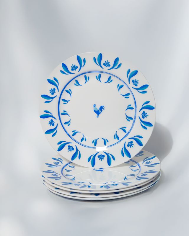 Set de 4 platos de 8” de cerámica con diseño de gallo: