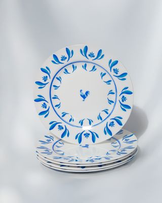 Set de 4 platos de 8” de cerámica con diseño de gallo: