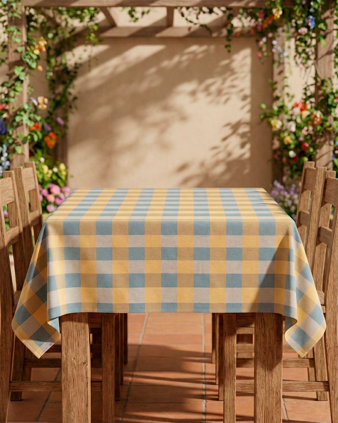 MANTEL 90%ALG SANF &amp; 10%POL CUADROS AMARILLO/CELESTE