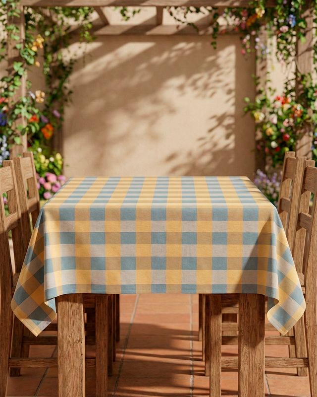 MANTEL 90%ALG SANF & 10%POL CUADROS AMARILLO/CELESTE MANTEL 90%ALG SANF & 10%POL CUADROS AMARILLO/CELESTE