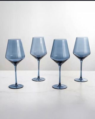 Set de 6 copas de vidrio transparente para vino 650 ml color Azul