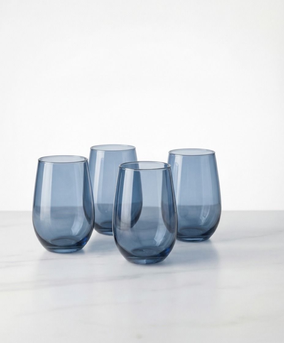Set de 6 vasos de vidrio transparente 12 oz. color Azul