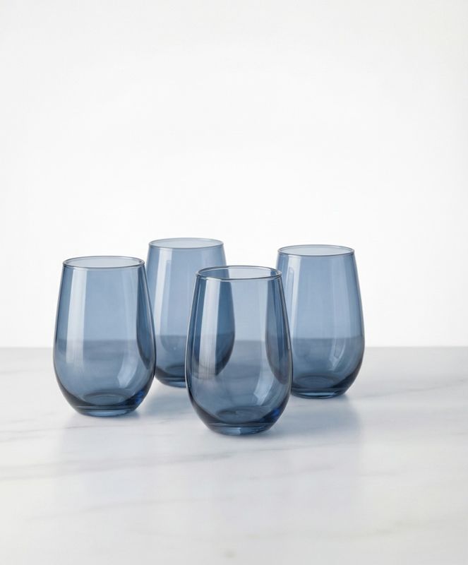 Set de 6 vasos de vidrio transparente 12 oz. color Azul Set de 6 vasos de vidrio transparente 12 oz. color Azul