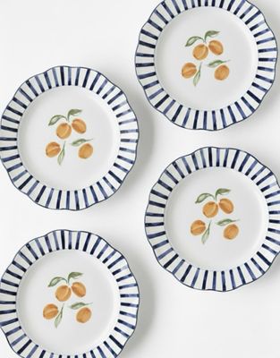 Set de 4 platos plano cerámica con borde Azul 8'' con diseño Limones