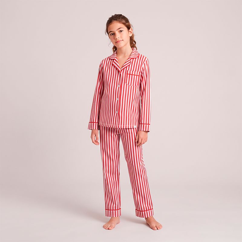 Pijama juvenil dama rayas rojo
