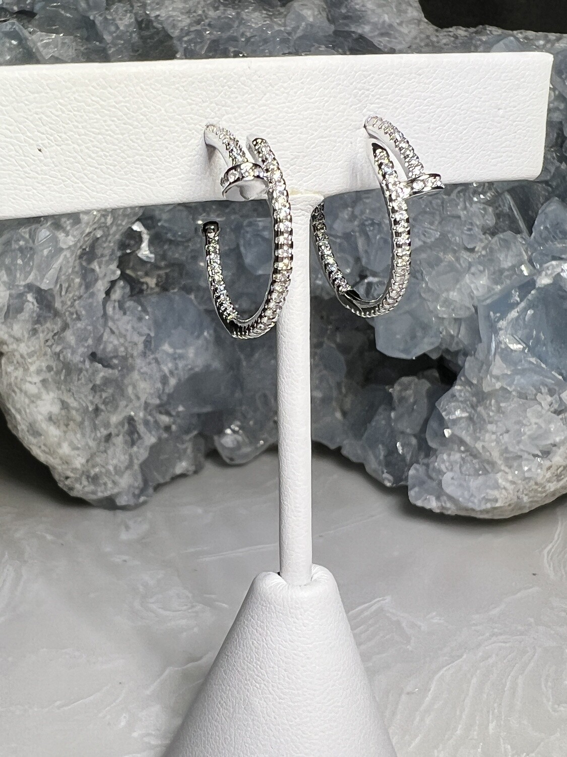 Crystal Nail Silver Hoop