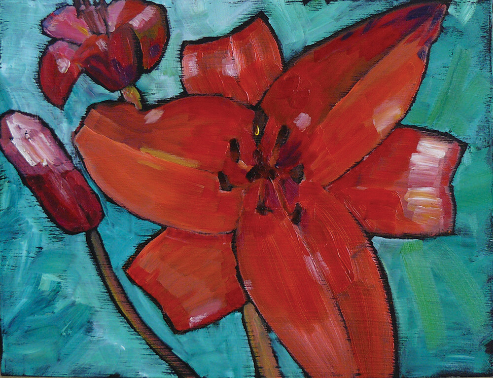 Deep orange lily oil painting.