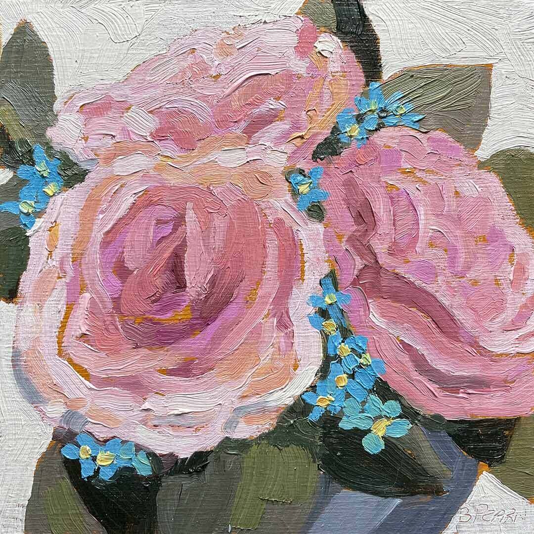 Oil painting of pink peonies 
