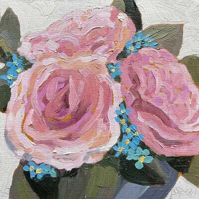 Oil painting of pink peonies 