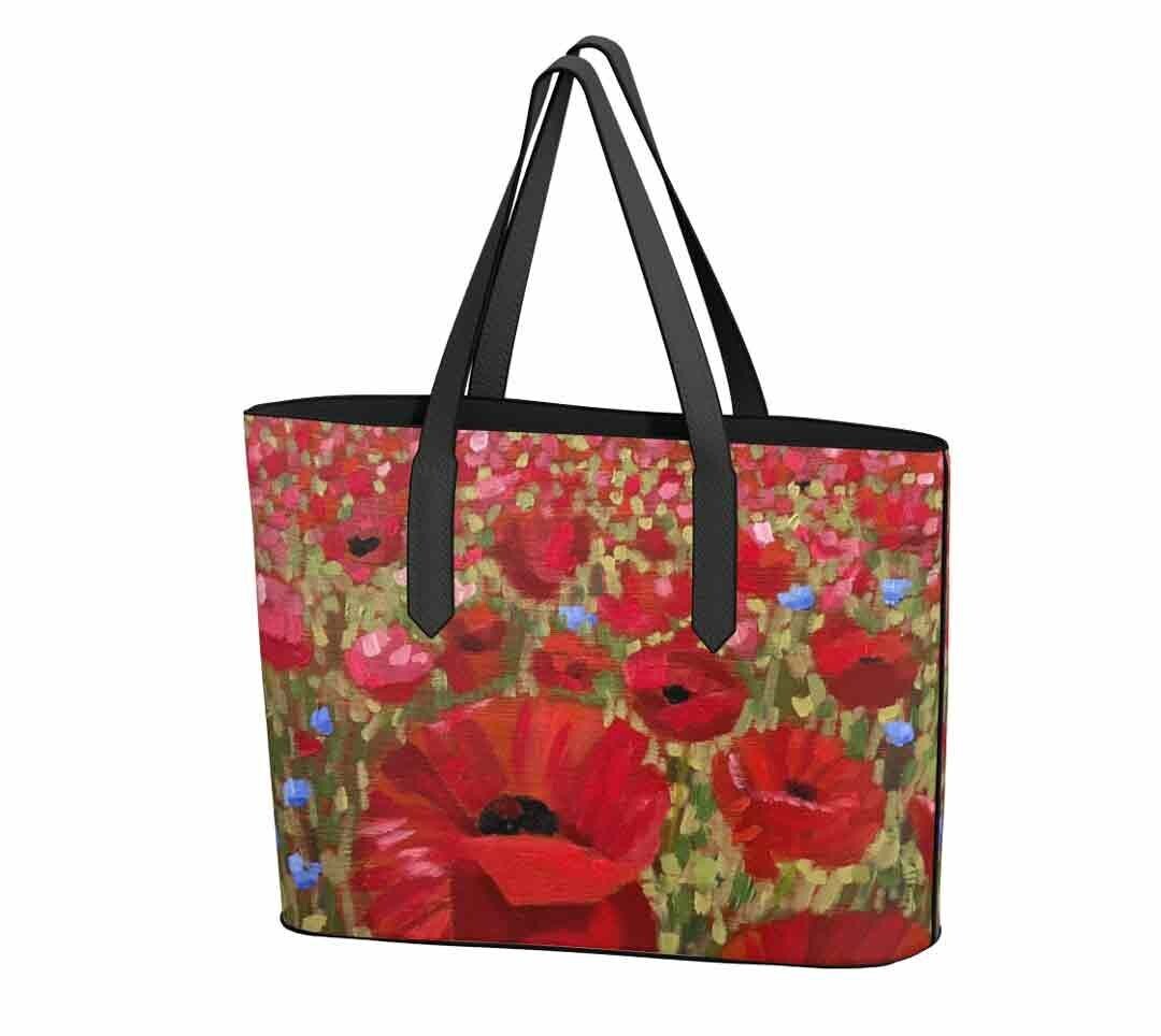 Vegan Leather Tote Bag - Poppies