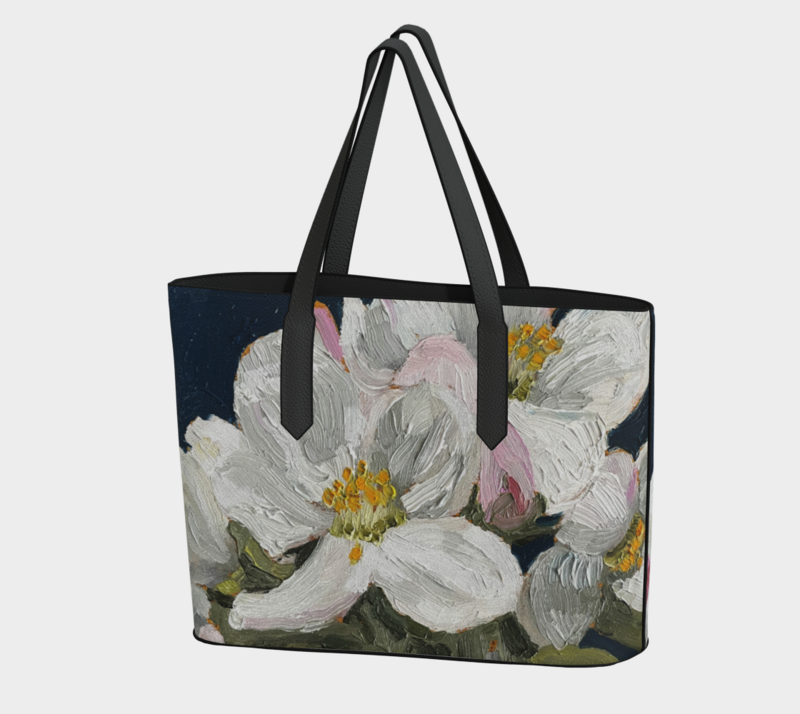 Vegan Leather Tote Bag - Apple Blossoms