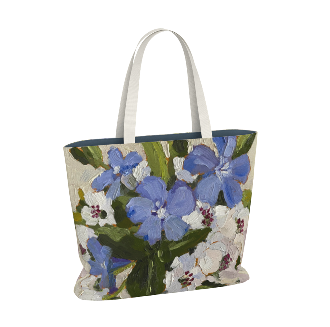 Canvas Market Tote - Pear and Periwinkle 2