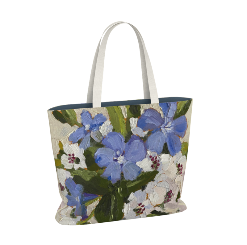 Canvas Market Tote - Pear and Periwinkle 2