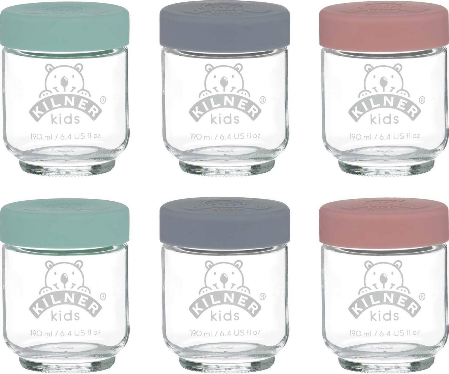 Set De 6 Bocaux En Verre Pour Bebe Avec Couvercle En Silicone 190ml Kilner