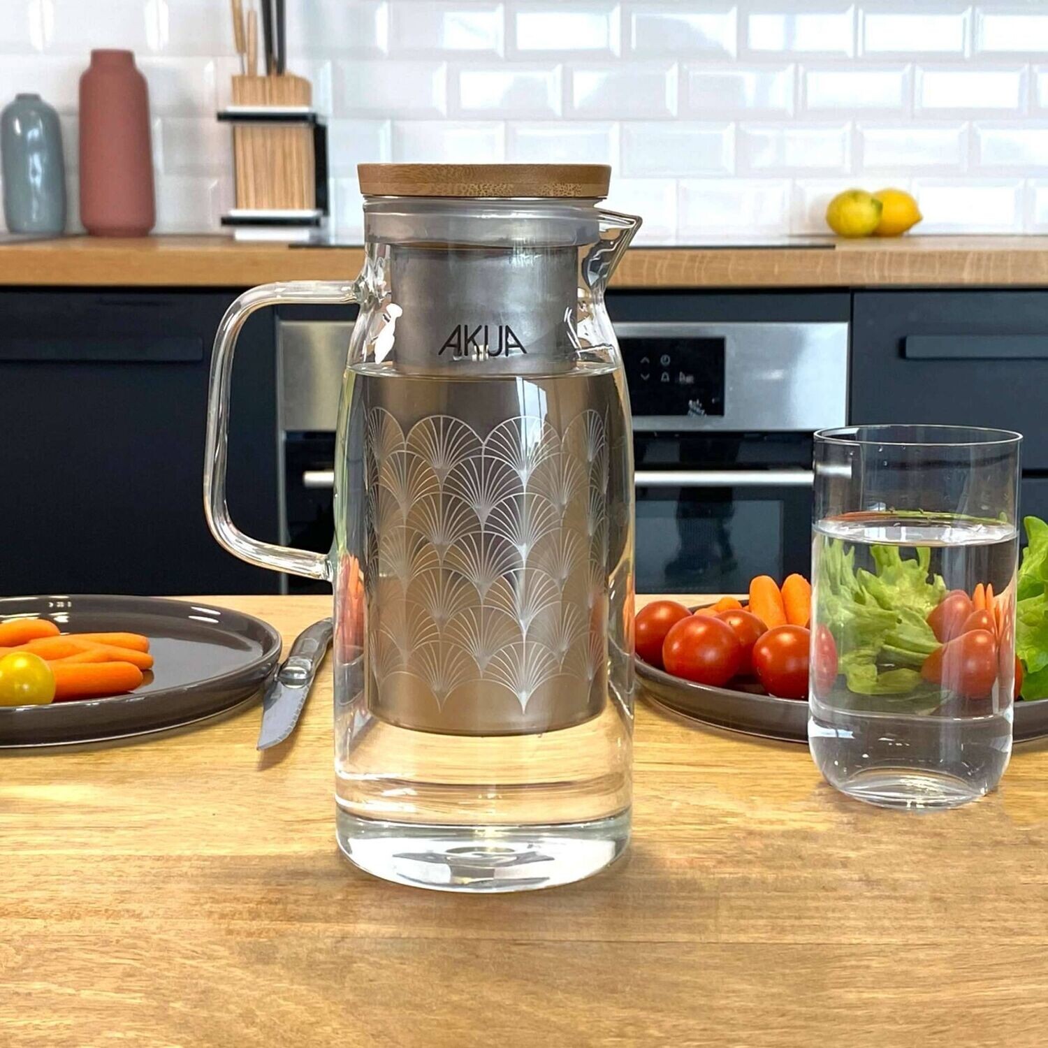 AKUA Carafe filtrante en verre avec filtre inox et billes de filtration -  1,2 L pour une eau pure COOKUT