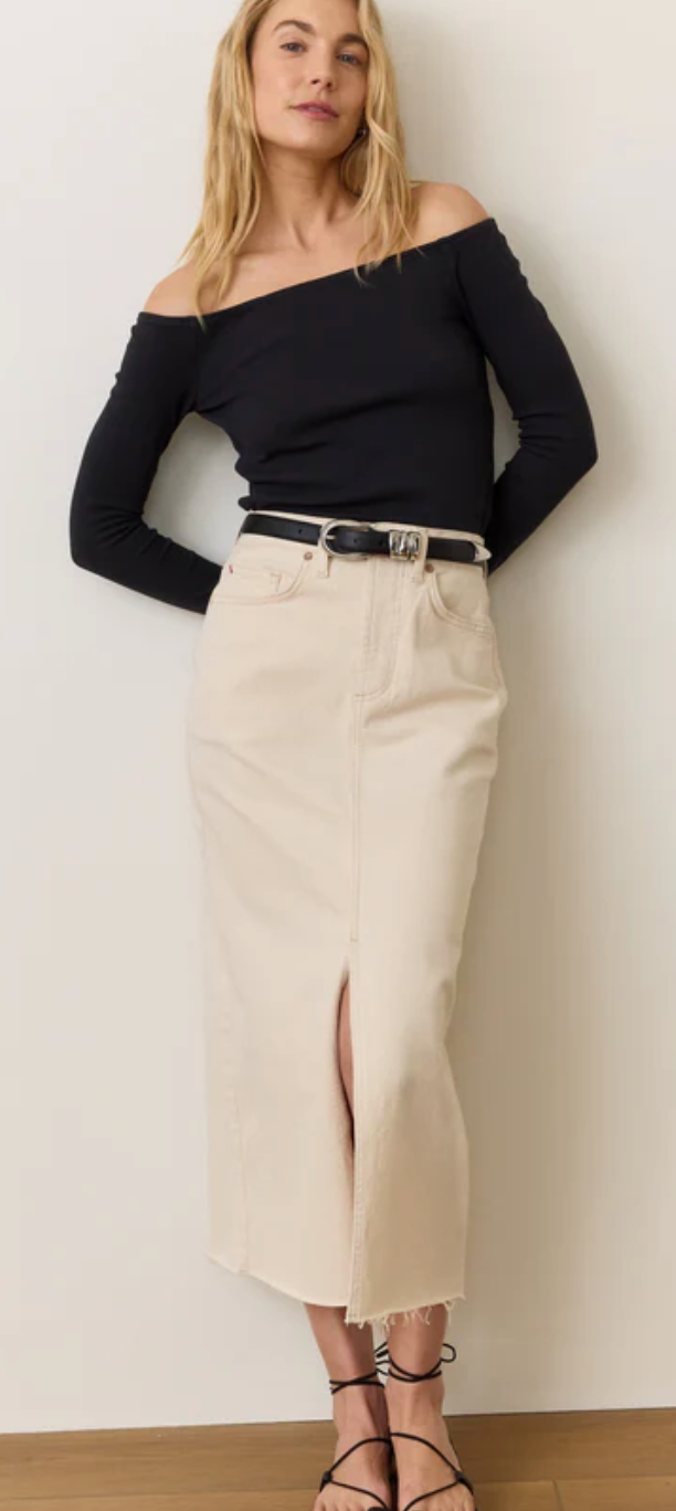 Marine Layer W&#39;s Fawn Denim Midi Skirt