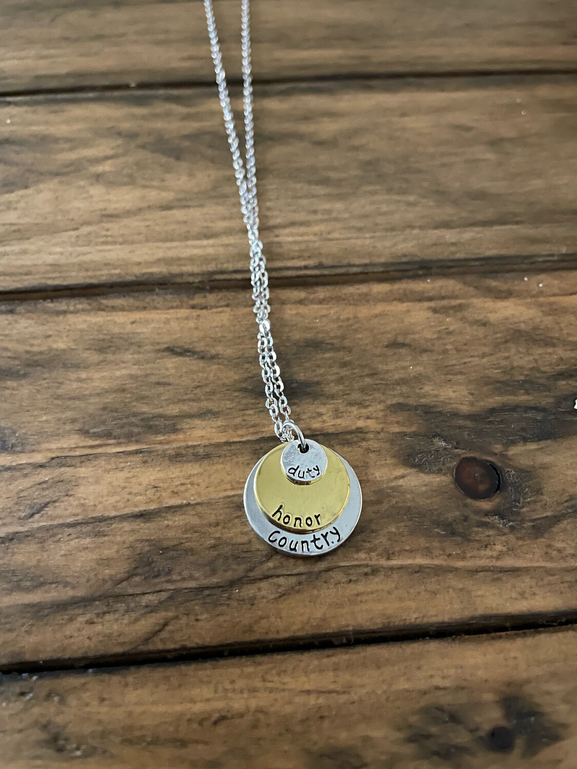 Necklace Tri Disc “Honor Duty Country”