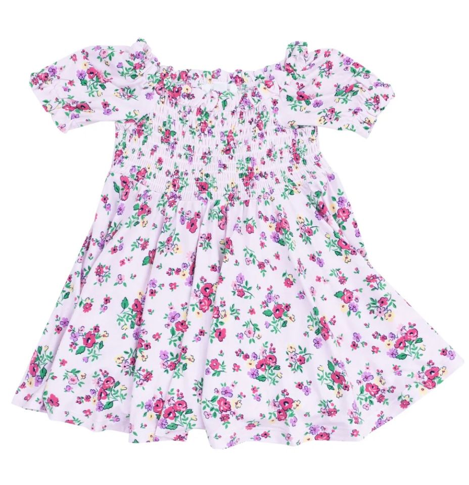 Preppy Roses Puff Sleeve Smocked Dress