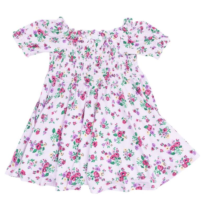 Preppy Roses Puff Sleeve Smocked Dress