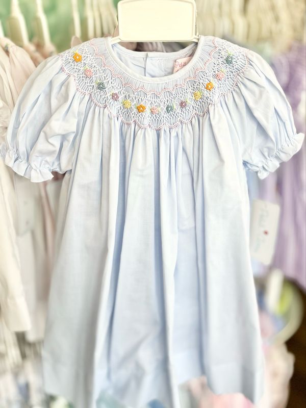Smocked Blue Rainbow Daisy Dress