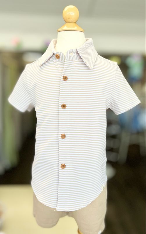 276 Beige Stripe Button Up