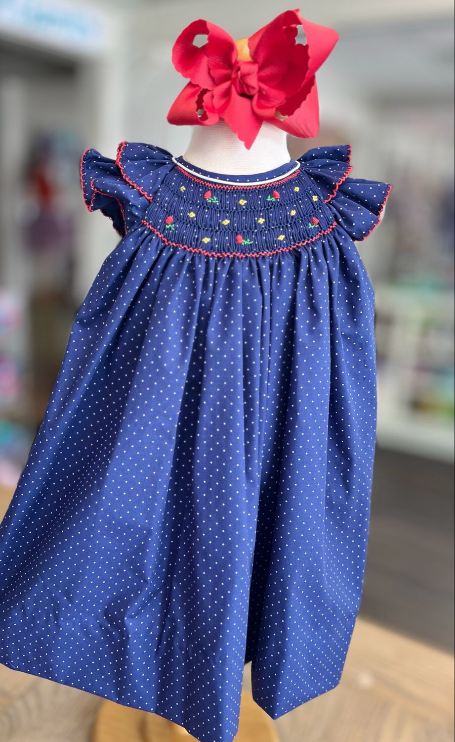359 Navy Smocked Dress