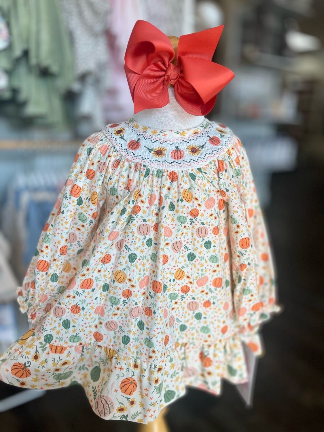 632 Smocked Pumpkin Patch Dress