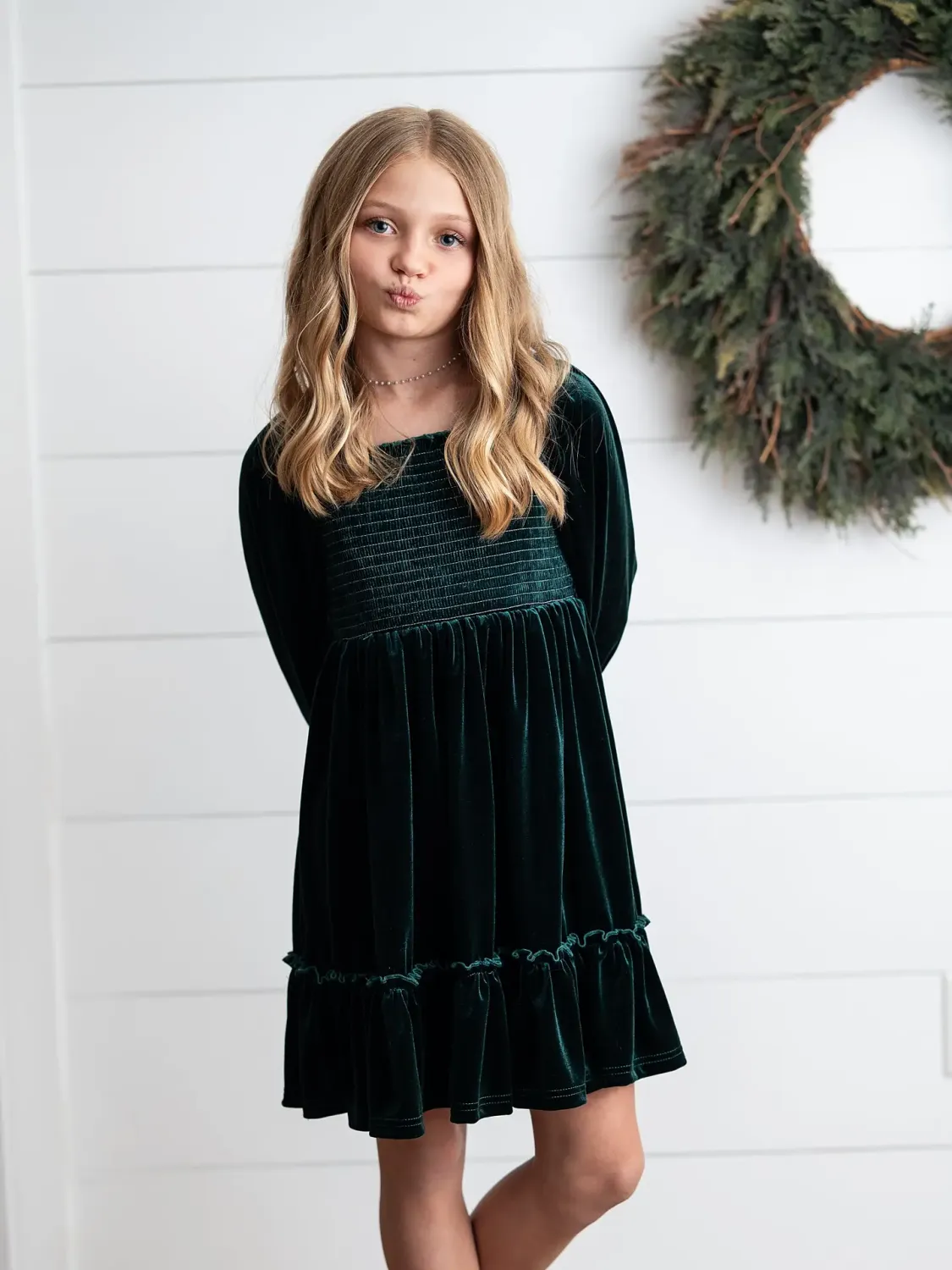 910 Forest Velvet Smocked Dress 910 Forest Velvet Smocked Dress