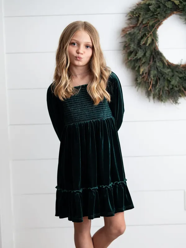 910 Forest Velvet Smocked Dress 910 Forest Velvet Smocked Dress
