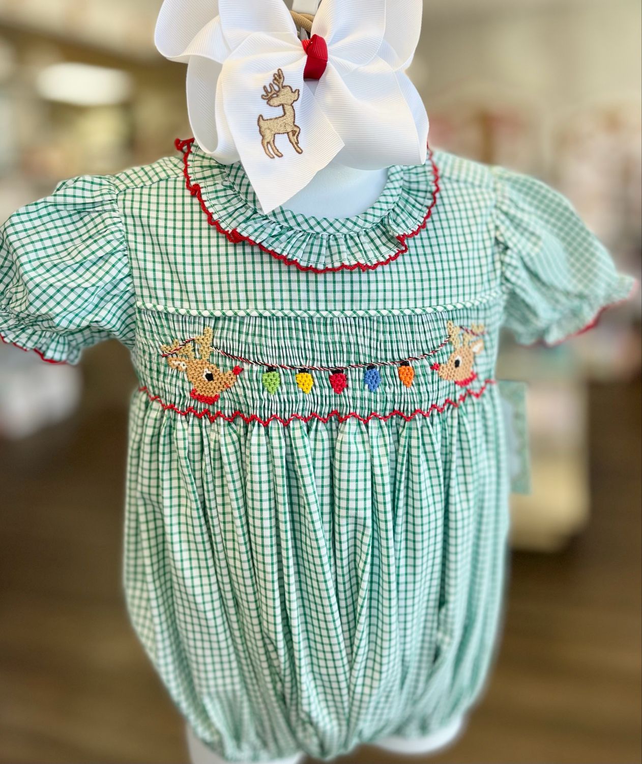 879 Rudolph’s Friends Smocked Ruffle Bubble 879 Rudolph’s Friends Smocked Ruffle Bubble