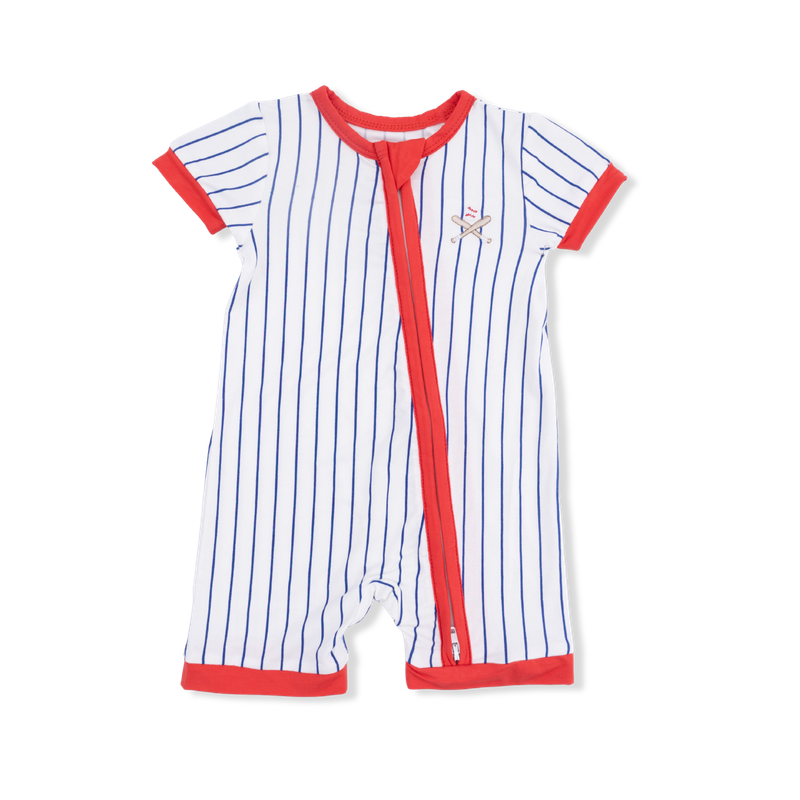 206 Baseball Stripe Zip Romper